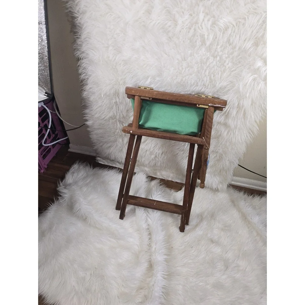 Vintage Directors Chair Green Canvas Natural Wood Table Height Foldable OLD!!!